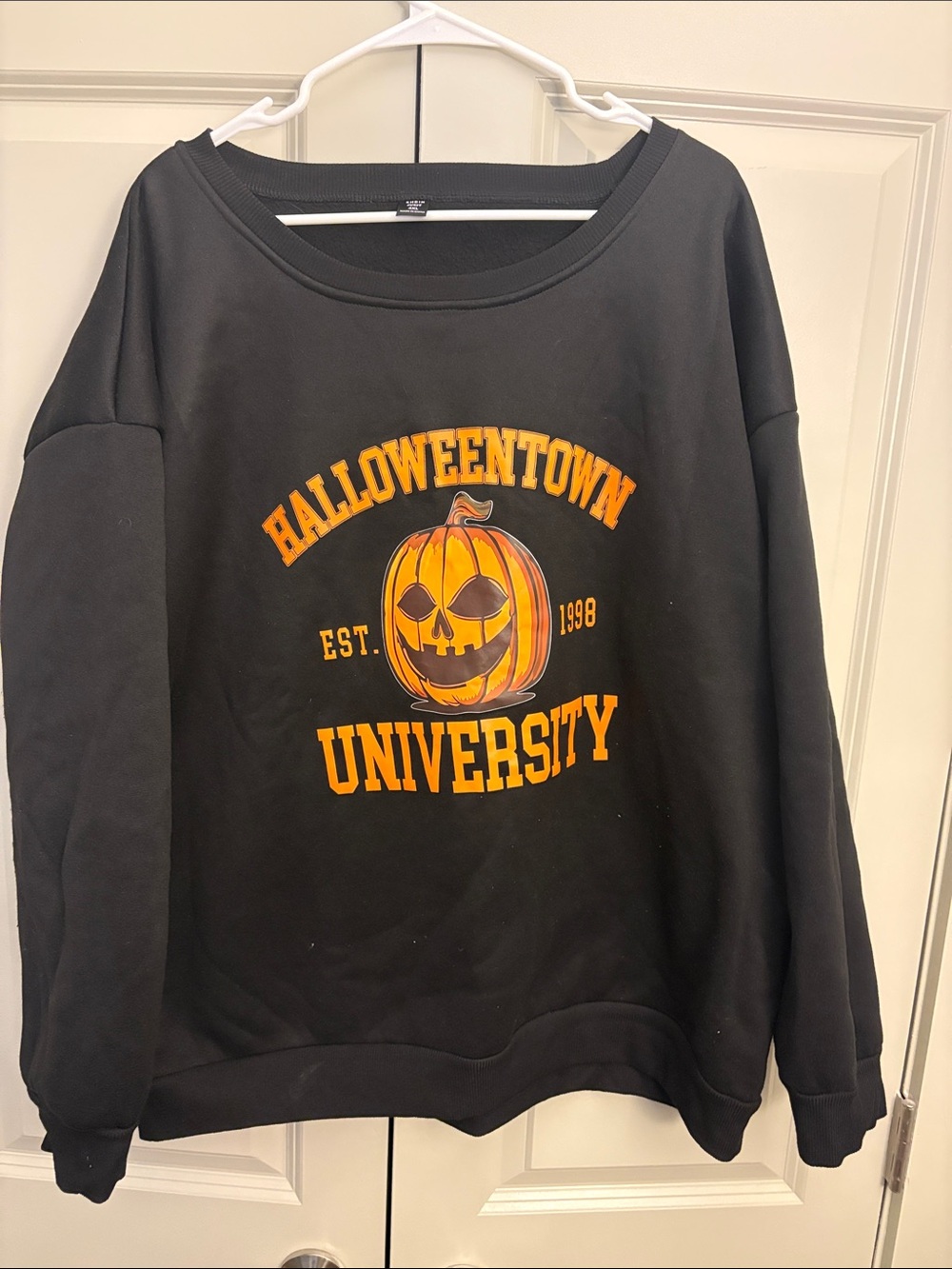 SHEIN Black Sweatshirt with Orange Pumpkin 'Halloweentown University' Graphic
